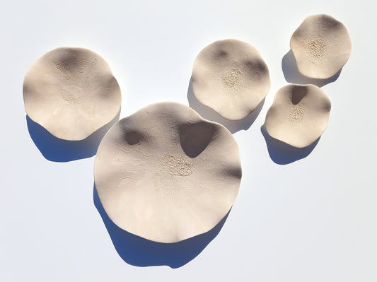 Sand Ceramic Flower Wall Art Tiles: Oatmeal Large Floral Wall Sculpture (Made to Order)