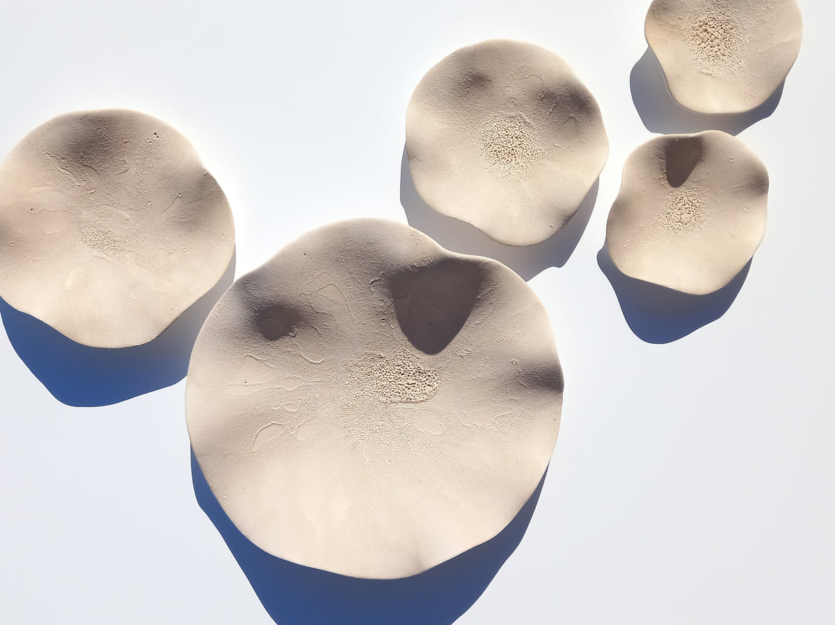 Sand Ceramic Flower Wall Art Tiles: Oatmeal Large Floral Wall Sculpture (Made to Order)
