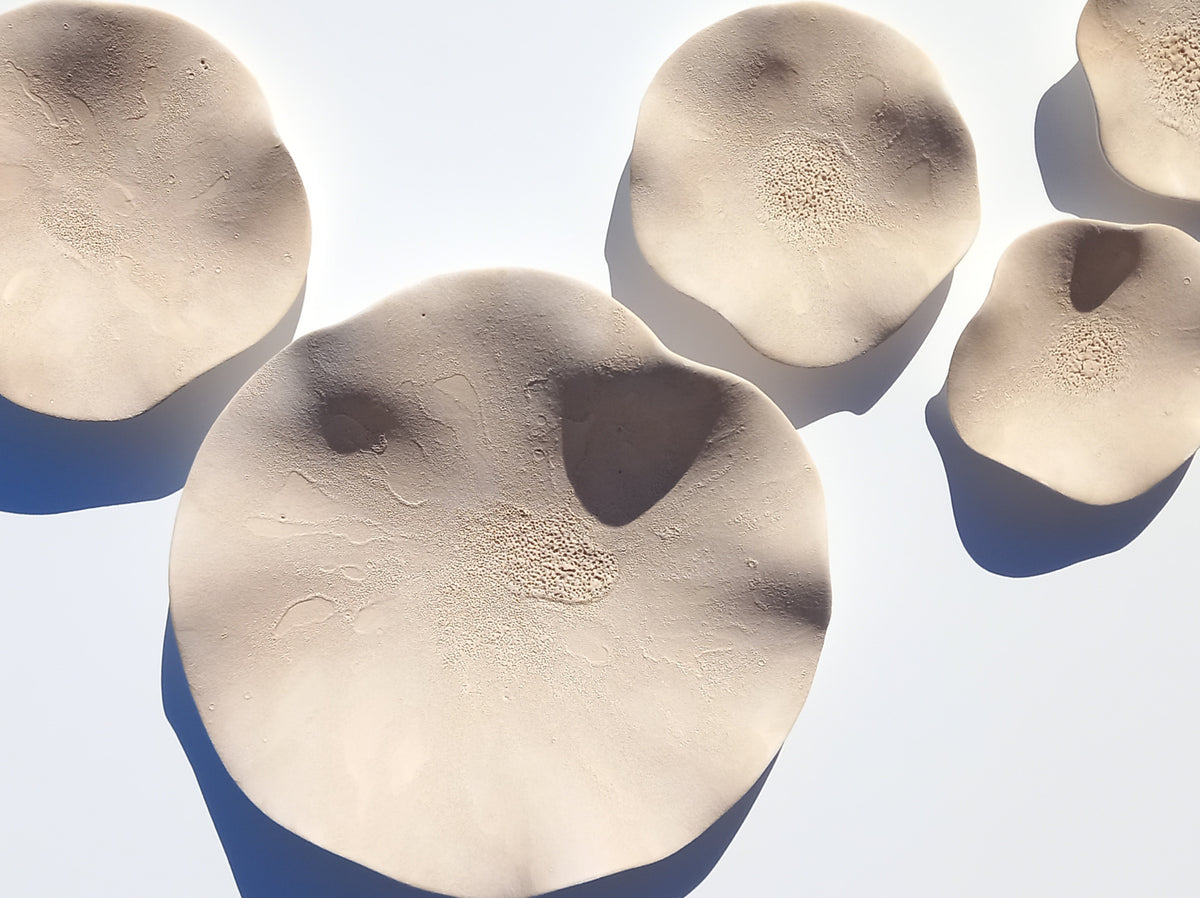 Sand Ceramic Flower Wall Art Tiles: Oatmeal Large Floral Wall Sculpture (Made to Order)