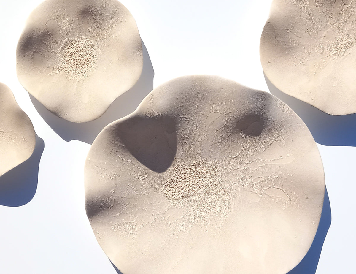 Sand Ceramic Flower Wall Art Tiles: Oatmeal Large Floral Wall Sculpture (Made to Order)