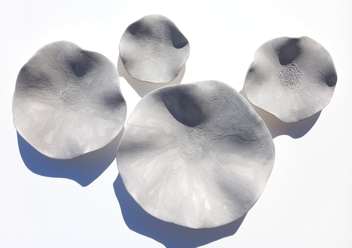 Concrete Gray Ceramic Flower Wall Art Tiles: Large Floral Wall Sculpture (Made to Order)