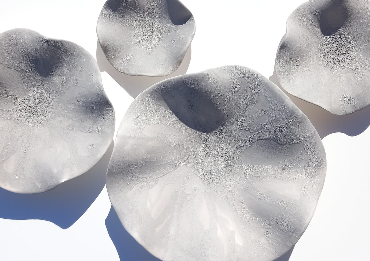 Concrete Gray Ceramic Flower Wall Art Tiles: Large Floral Wall Sculpture (Made to Order)