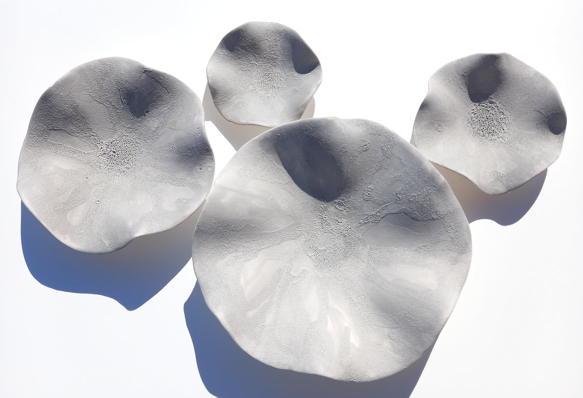 Concrete Gray Ceramic Flower Wall Art Tiles: Large Floral Wall Sculpture (Made to Order)