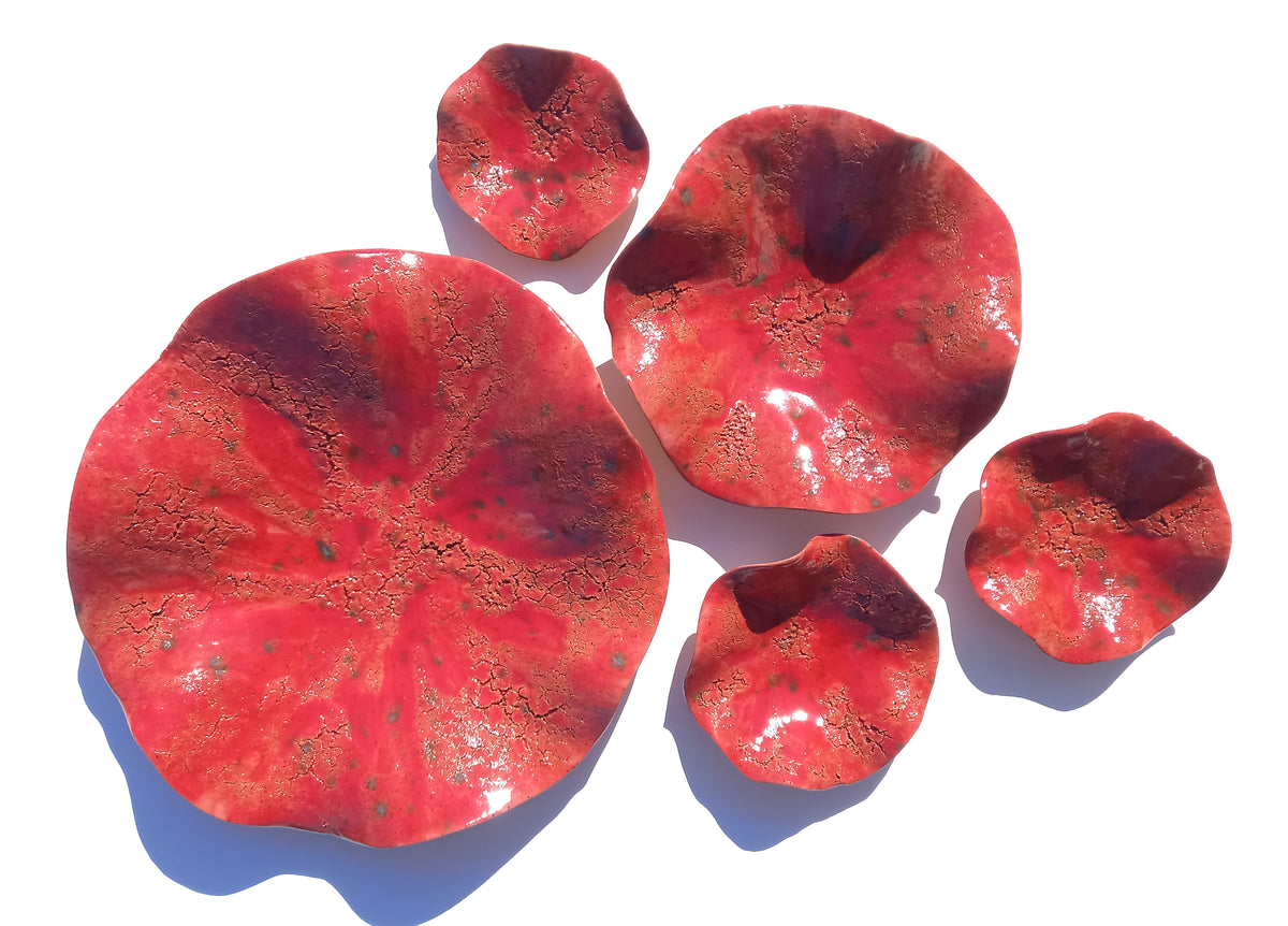 Crimson Red Terracotta Wall Art. Handmade Ceramic Tulip Sculpture Set, Made to Order