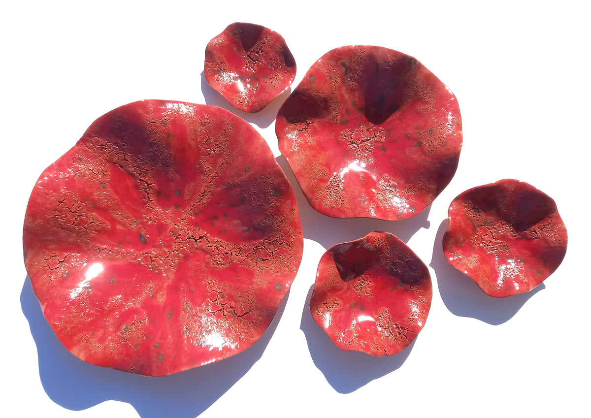Crimson Red Terracotta Wall Art. Handmade Ceramic Tulip Sculpture Set, Made to Order