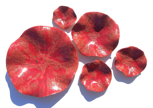 Crimson Red Terracotta Wall Art. Handmade Ceramic Tulip Sculpture Set, Made to Order