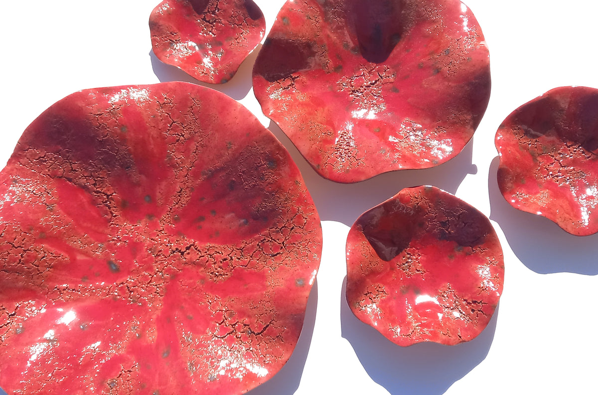 Crimson Red Terracotta Wall Art. Handmade Ceramic Tulip Sculpture Set, Made to Order