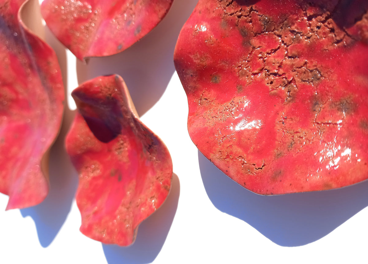 Crimson Red Terracotta Wall Art. Handmade Ceramic Tulip Sculpture Set, Made to Order