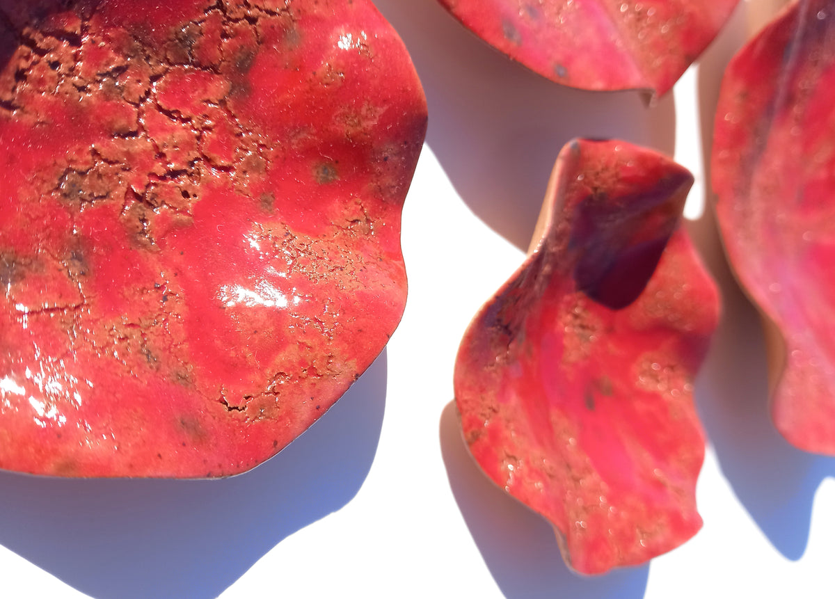 Crimson Red Terracotta Wall Art. Handmade Ceramic Tulip Sculpture Set, Made to Order