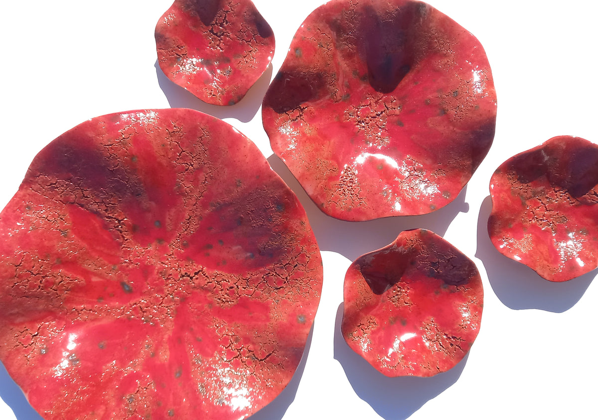 Crimson Red Terracotta Wall Art. Handmade Ceramic Tulip Sculpture Set, Made to Order