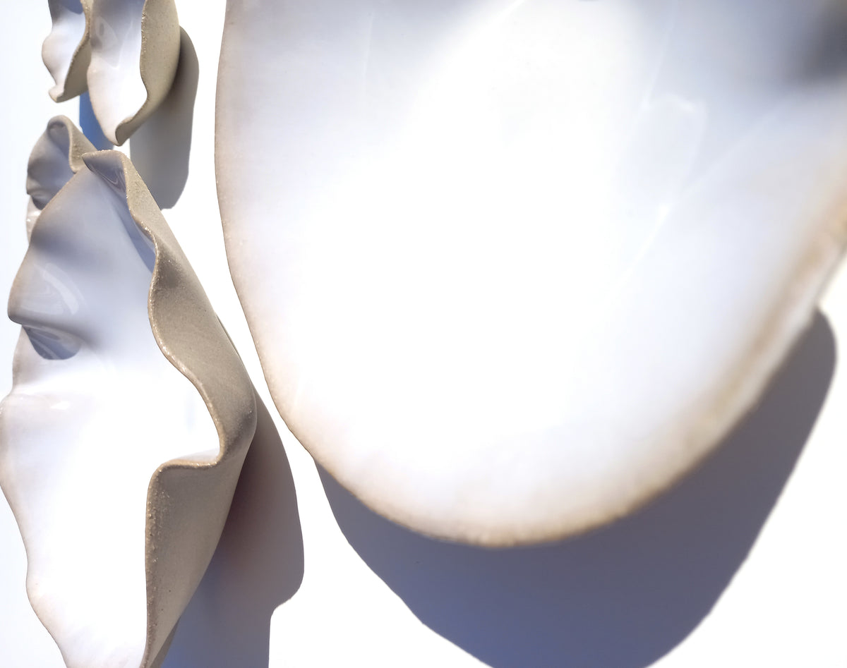 Milky White Stoneware Art Sculpture: Eggshell Ceramic Wall Decor, Made to Order