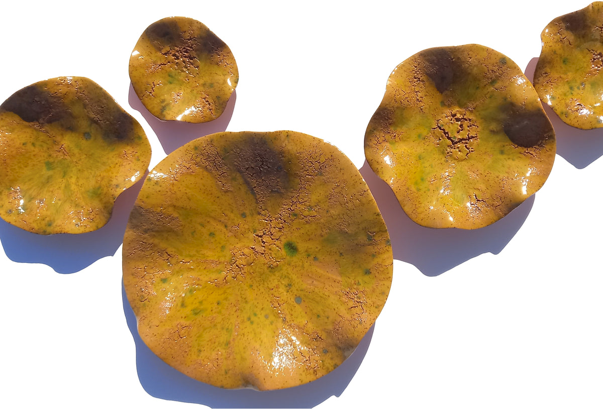 Mustard Terracotta Wall Art. Yellow Ochre Handmade Ceramic Tulip Sculpture Set, Made to Order