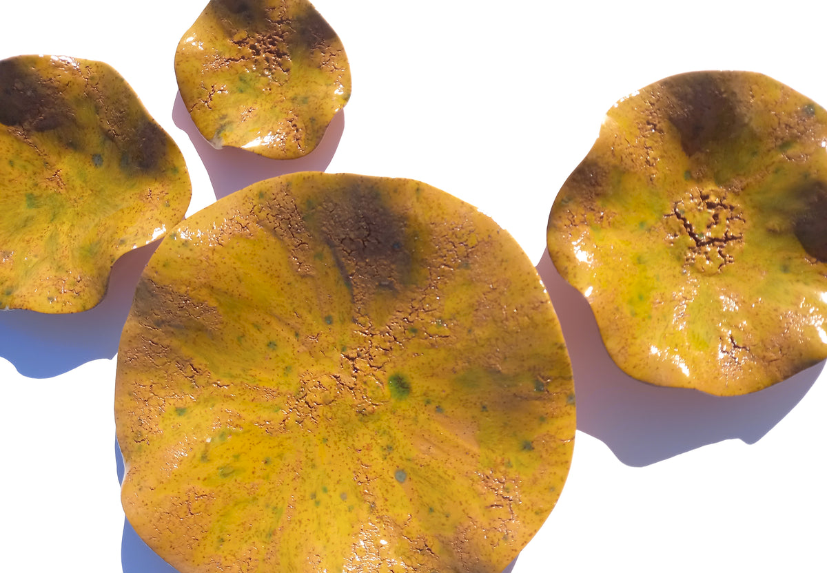 Mustard Terracotta Wall Art. Yellow Ochre Handmade Ceramic Tulip Sculpture Set, Made to Order