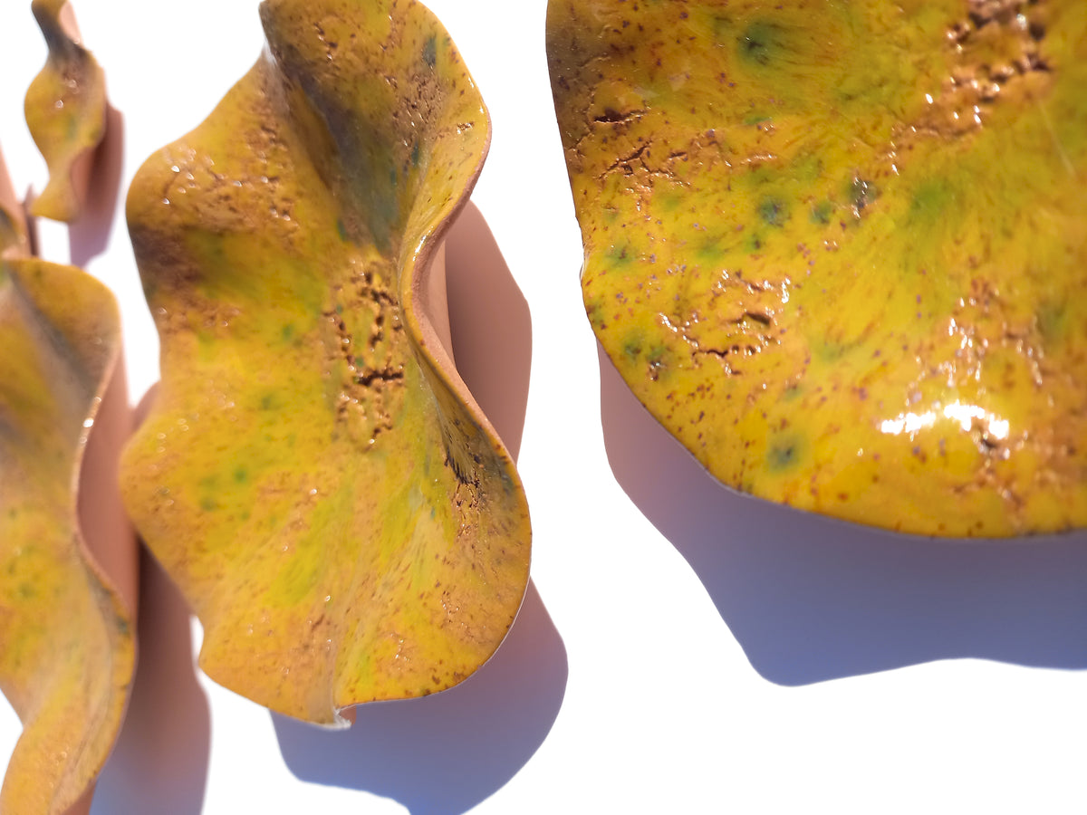 Mustard Terracotta Wall Art. Yellow Ochre Handmade Ceramic Tulip Sculpture Set, Made to Order