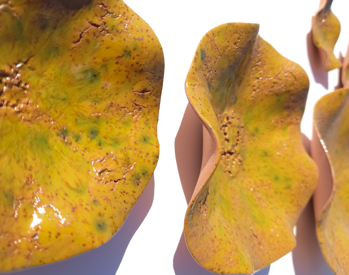 Mustard Terracotta Wall Art. Yellow Ochre Handmade Ceramic Tulip Sculpture Set, Made to Order
