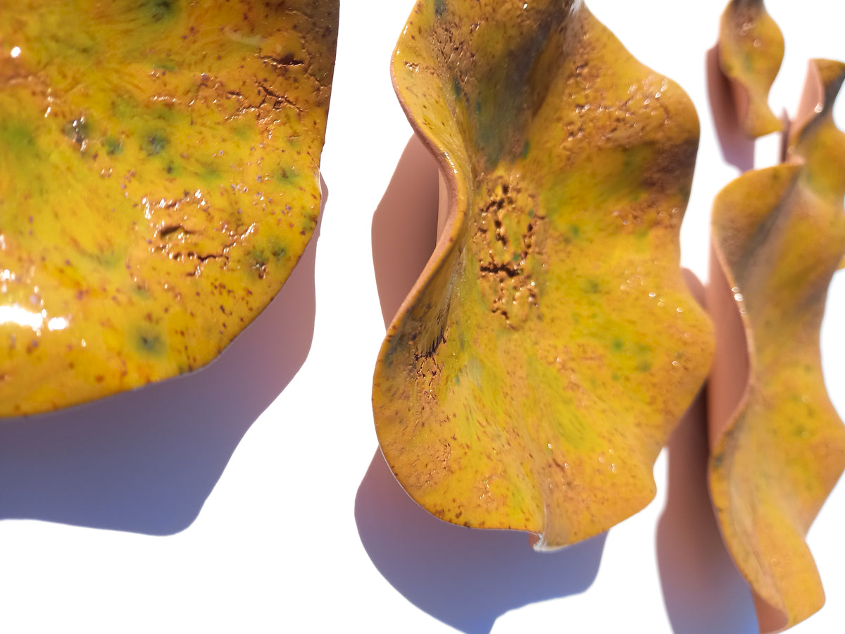 Mustard Terracotta Wall Art. Yellow Ochre Handmade Ceramic Tulip Sculpture Set, Made to Order