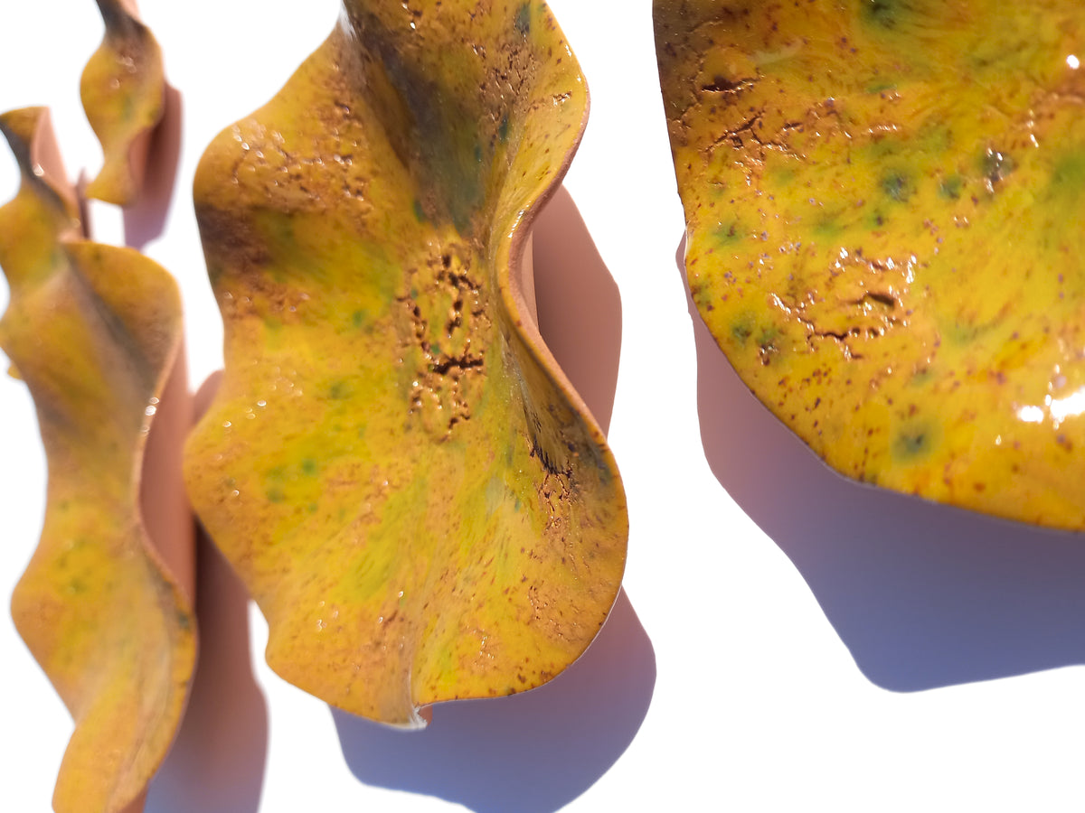 Mustard Terracotta Wall Art. Yellow Ochre Handmade Ceramic Tulip Sculpture Set, Made to Order