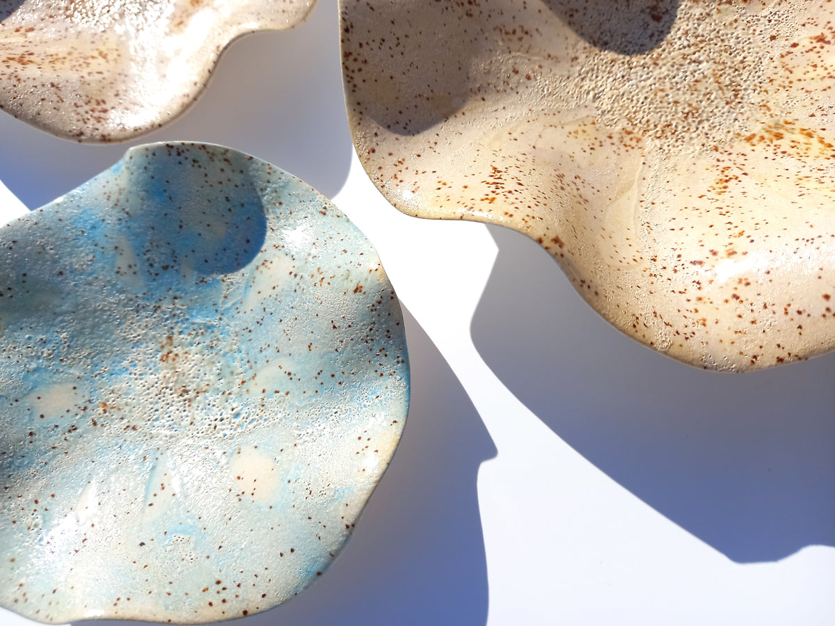 Ivory & Dusty Blue Ceramic Wall Art: Art Installation Sculpture, Made to Order