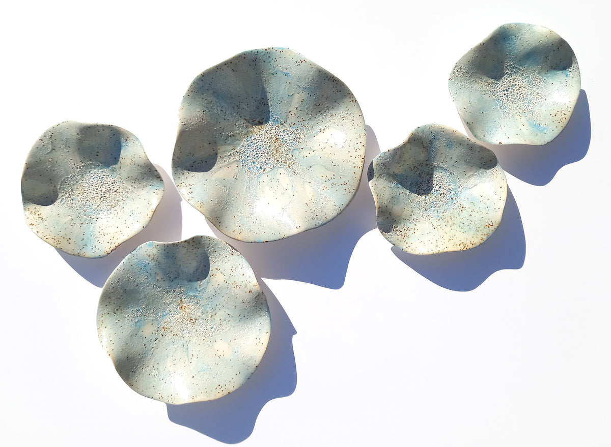 Dusty Blue & Sand Ceramic Wall Art: Art Installation Sculpture, Made to Order