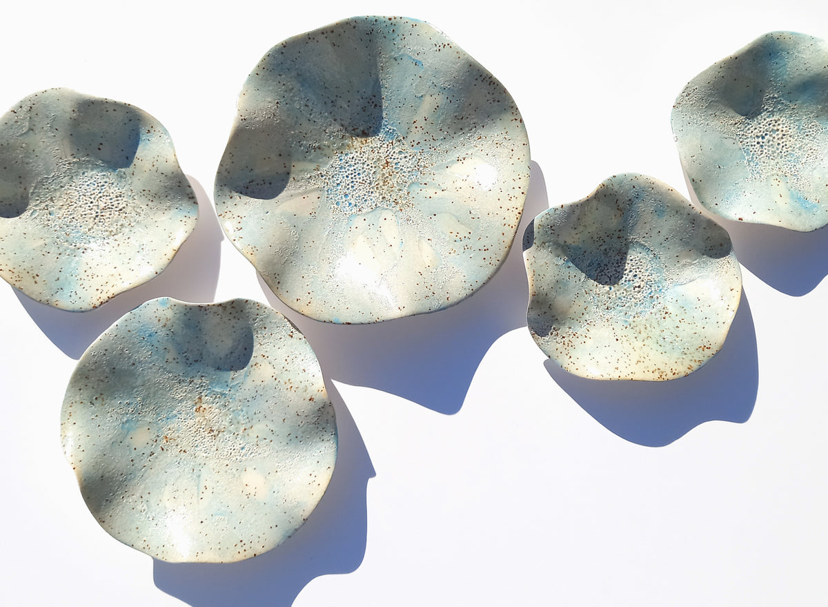 Dusty Blue & Sand Ceramic Wall Art: Art Installation Sculpture, Made to Order