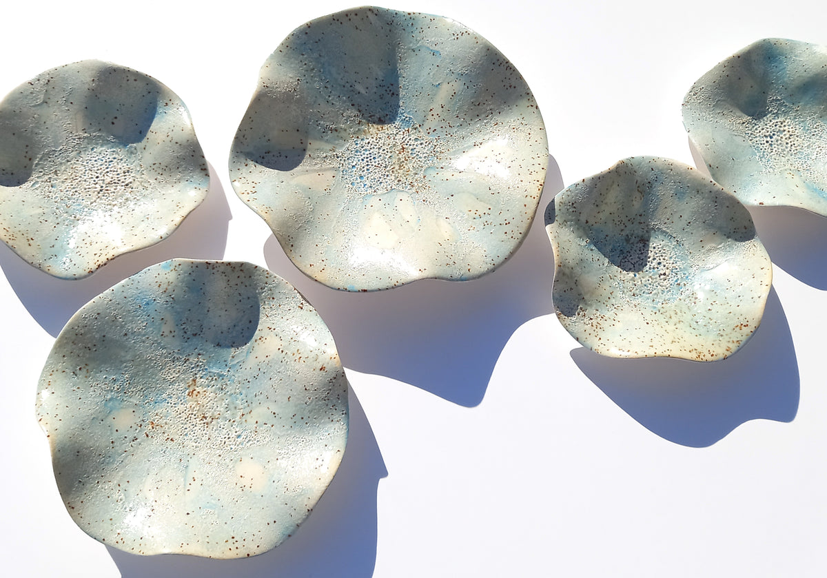 Dusty Blue & Sand Ceramic Wall Art: Art Installation Sculpture, Made to Order