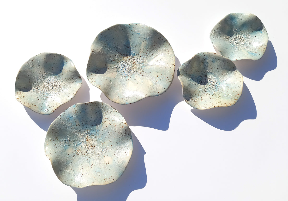 Dusty Blue & Sand Ceramic Wall Art: Art Installation Sculpture, Made to Order