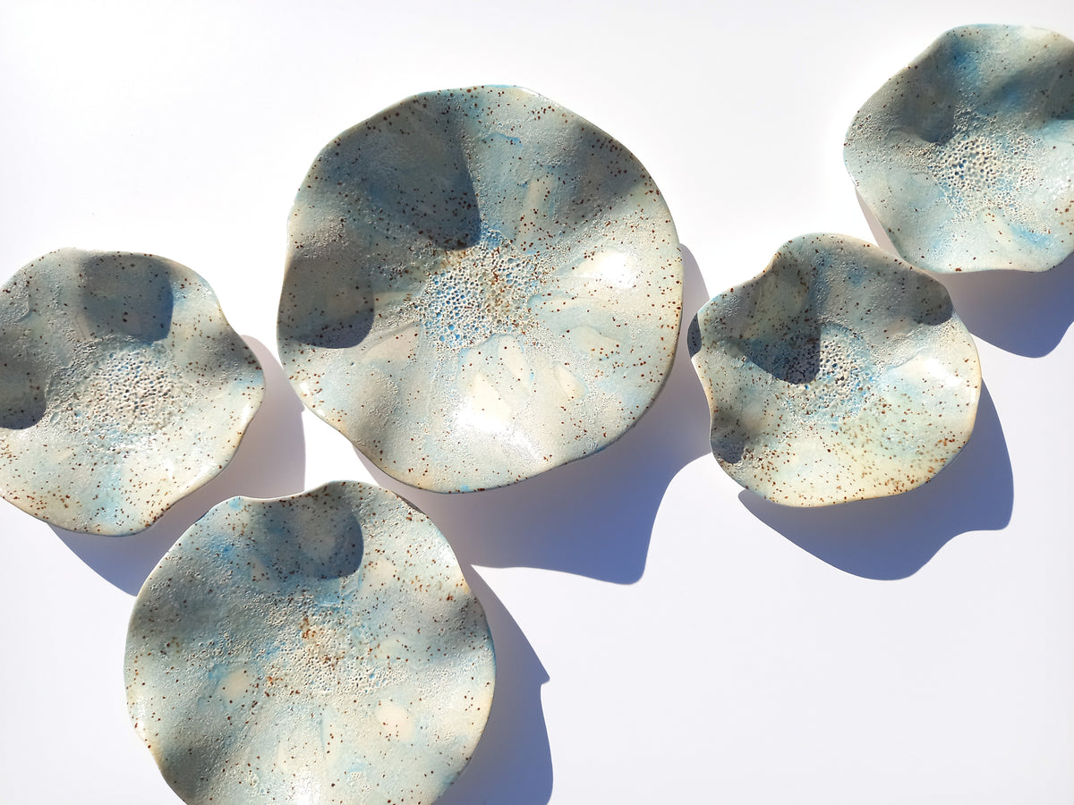 Dusty Blue & Sand Ceramic Wall Art: Art Installation Sculpture, Made to Order