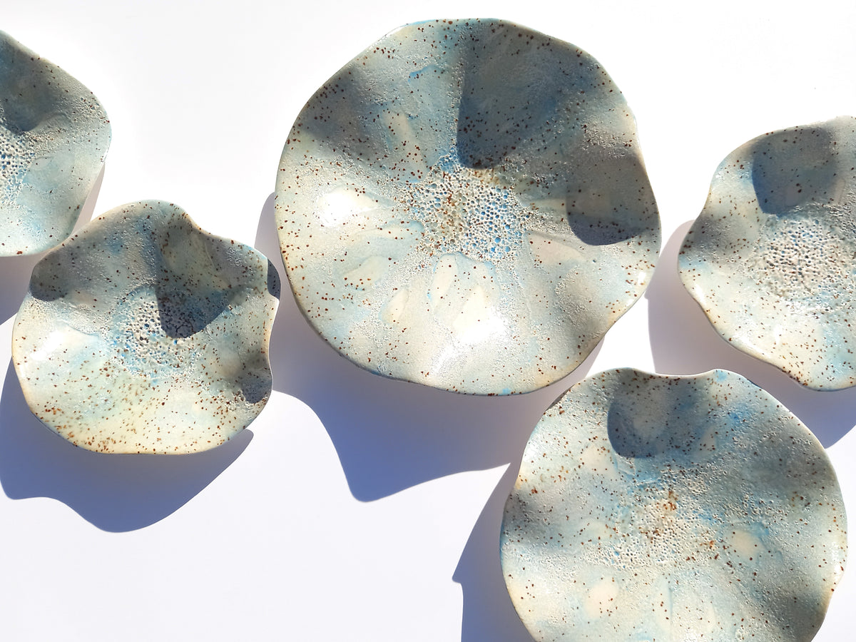 Dusty Blue & Sand Ceramic Wall Art: Art Installation Sculpture, Made to Order