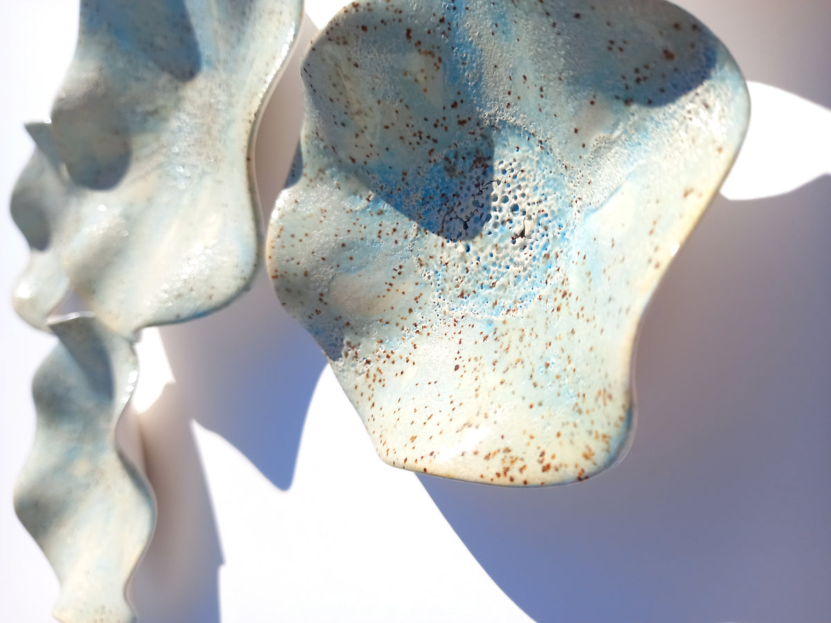 Dusty Blue & Sand Ceramic Wall Art: Art Installation Sculpture, Made to Order