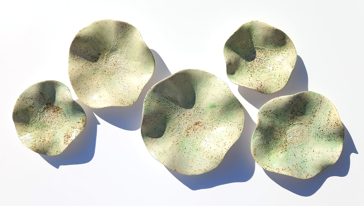 Soft Sage & Celadon Speckled Ceramic Wall Art: Art Installation Sculpture, Made to Order