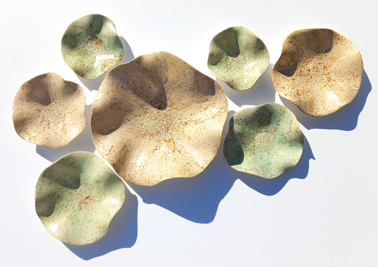 Earthy Sage Green and Ecru Ceramic Wall Art: Art Installation Sculpture, Made to Order