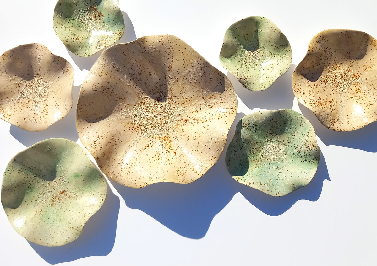 Earthy Sage Green and Ecru Ceramic Wall Art: Art Installation Sculpture, Made to Order