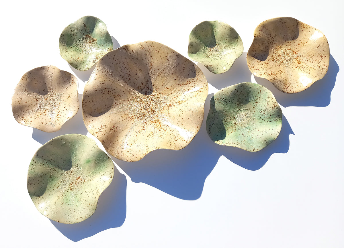 Earthy Sage Green and Ecru Ceramic Wall Art: Art Installation Sculpture, Made to Order