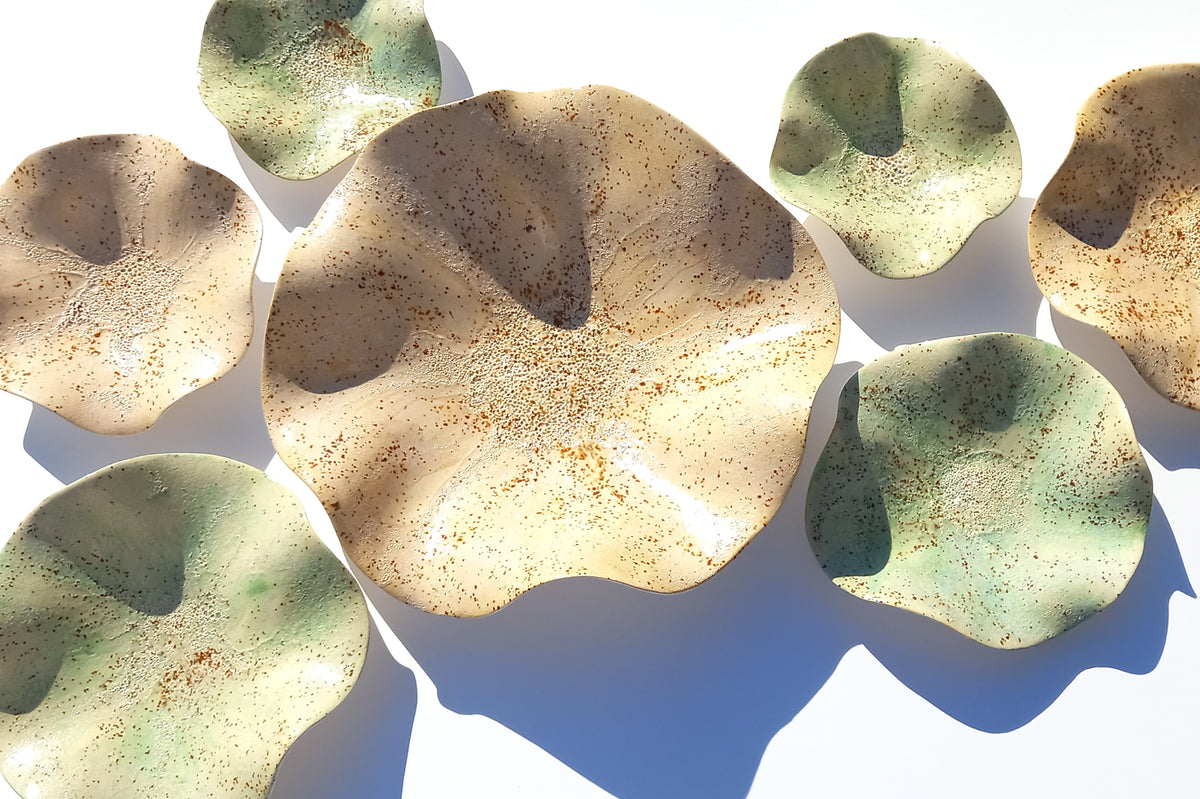 Earthy Sage Green and Ecru Ceramic Wall Art: Art Installation Sculpture, Made to Order