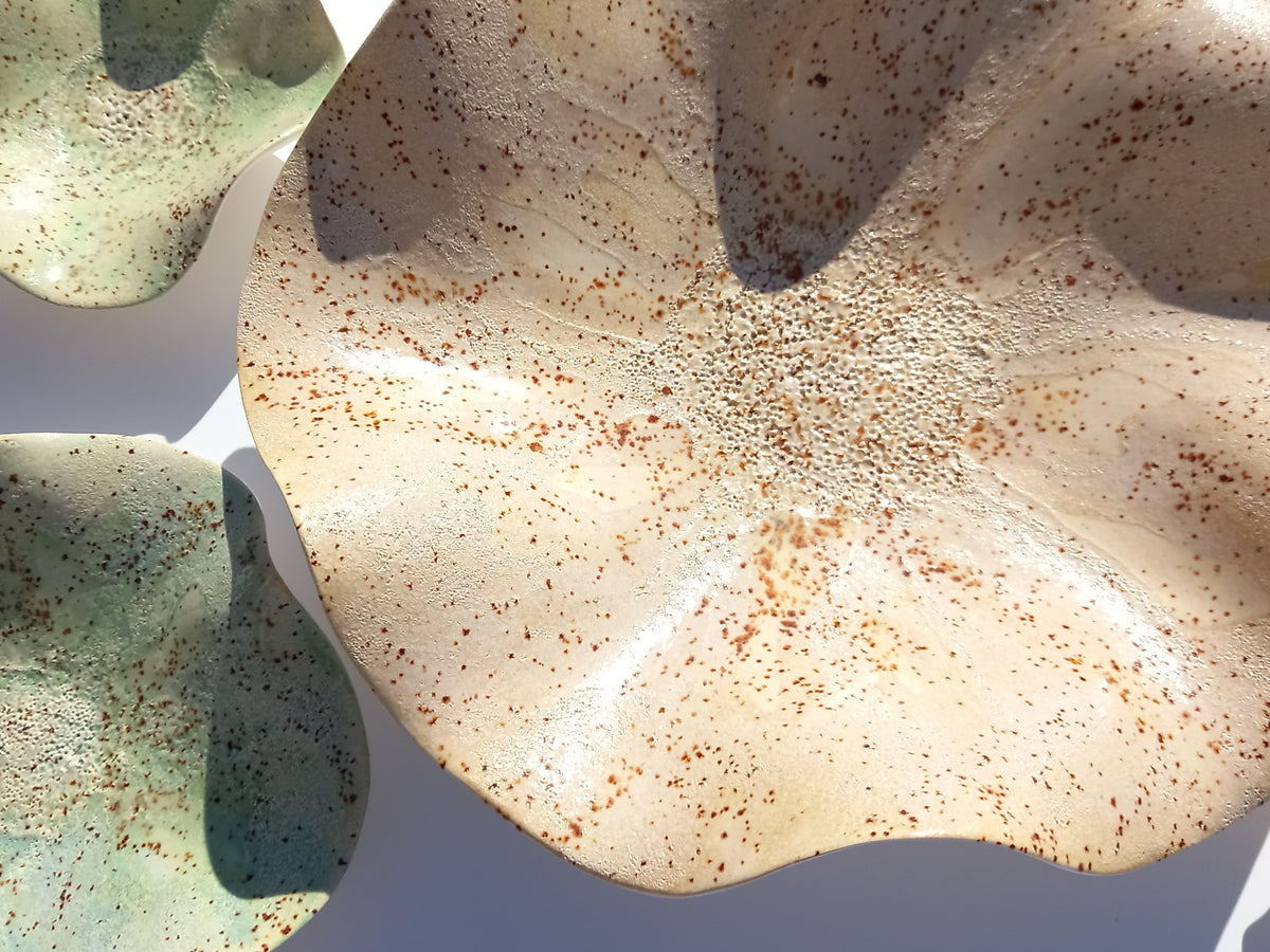 Earthy Sage Green and Ecru Ceramic Wall Art: Art Installation Sculpture, Made to Order