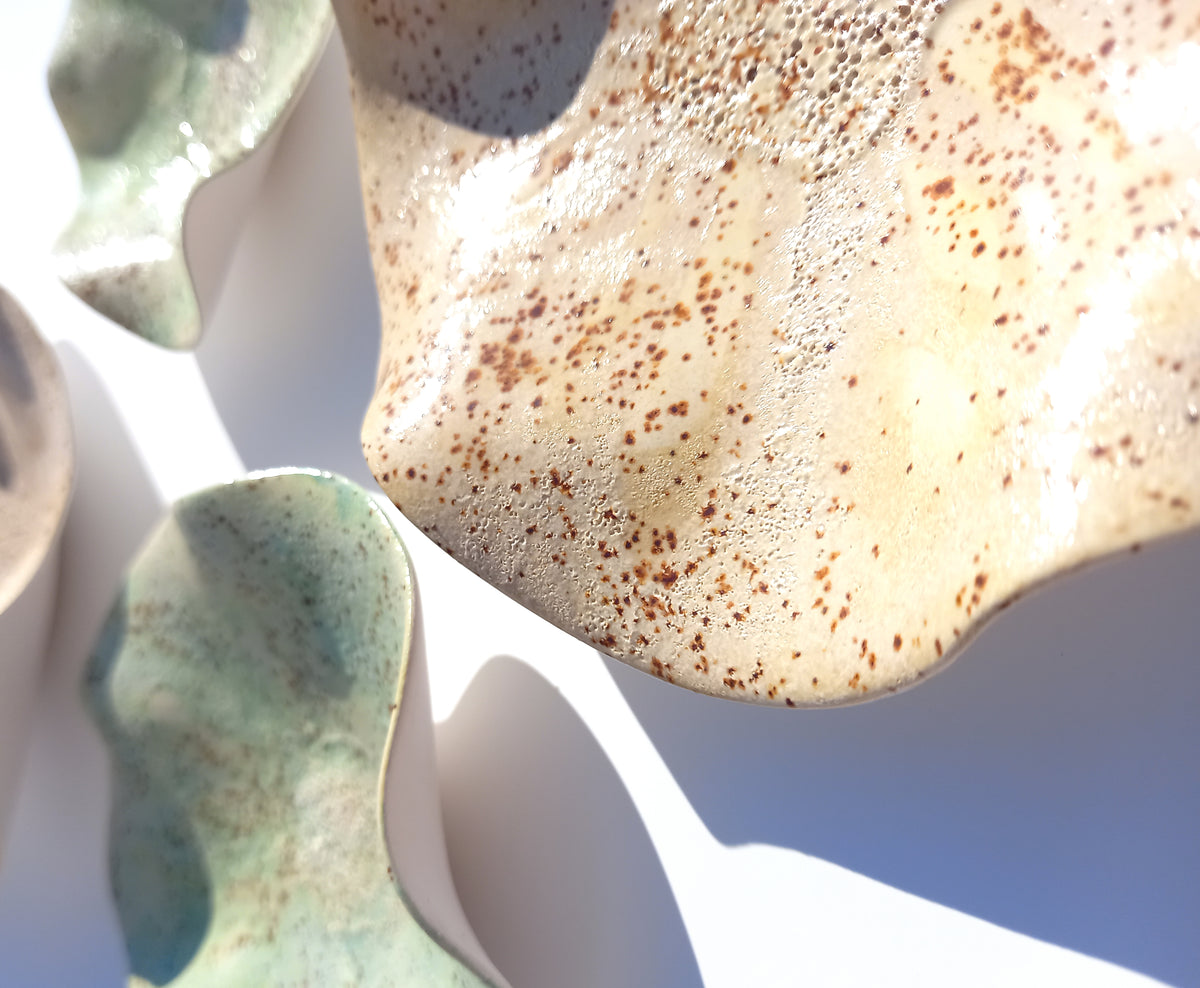 Earthy Sage Green and Ecru Ceramic Wall Art: Art Installation Sculpture, Made to Order