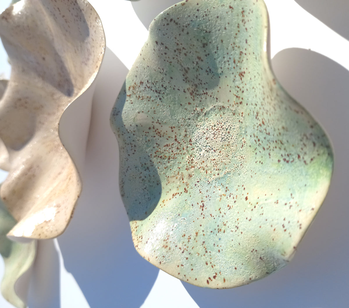 Earthy Sage Green and Ecru Ceramic Wall Art: Art Installation Sculpture, Made to Order