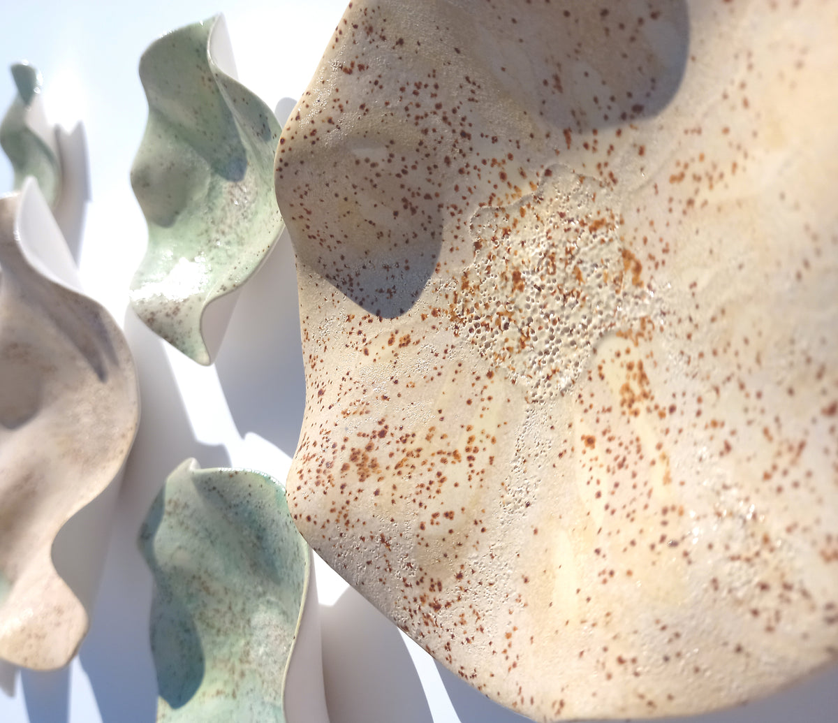 Earthy Sage Green and Ecru Ceramic Wall Art: Art Installation Sculpture, Made to Order