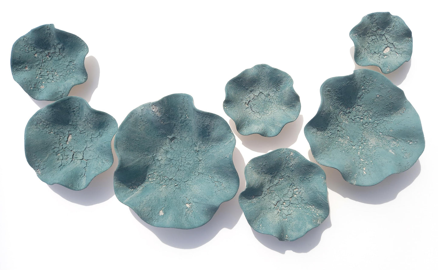 Teal Ceramic Flower Wall Art Tiles: Handmade Tulip Sculpture, Made to Order