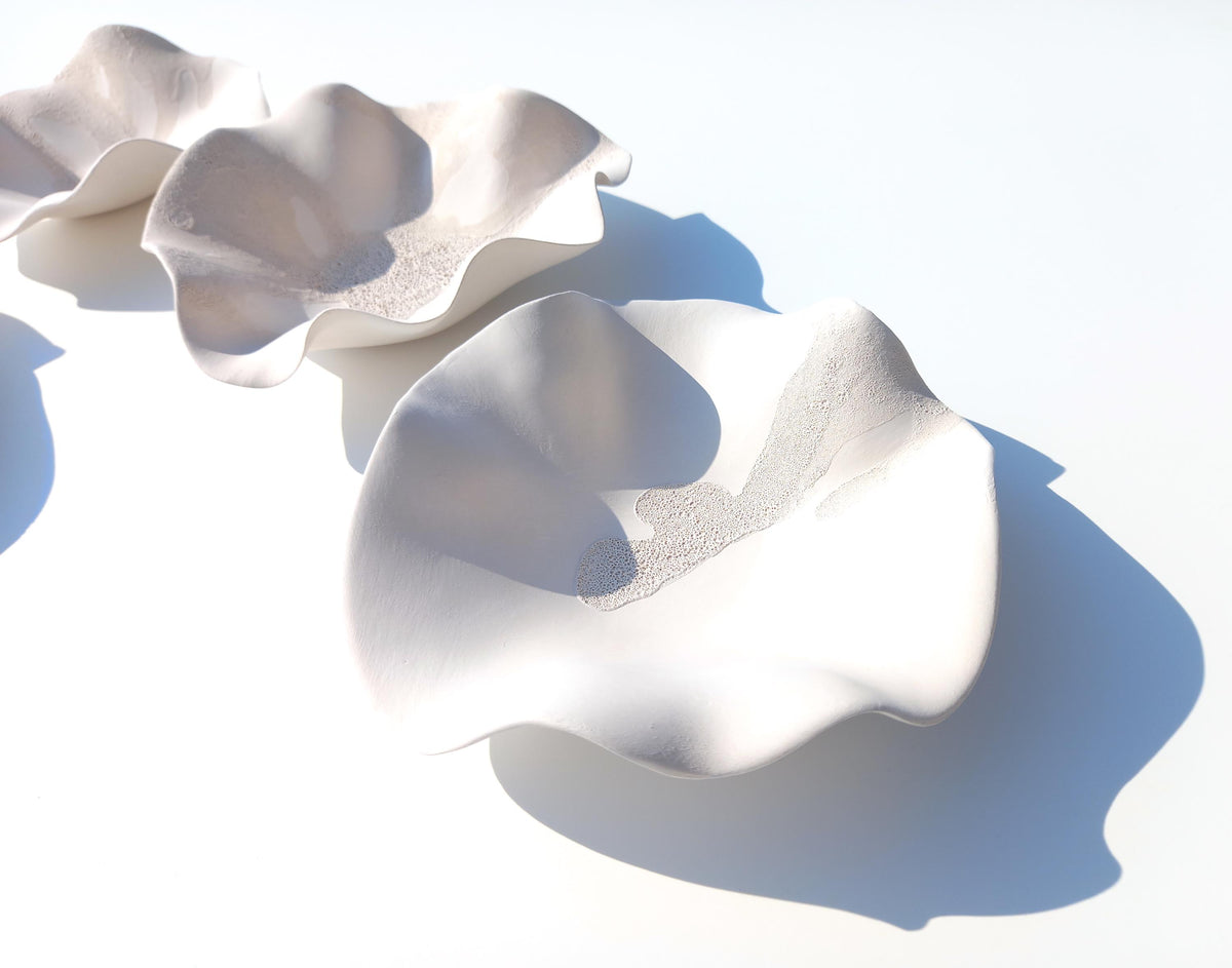 White Ceramic Wall Art: Flower Sculpture Set, Made to Order