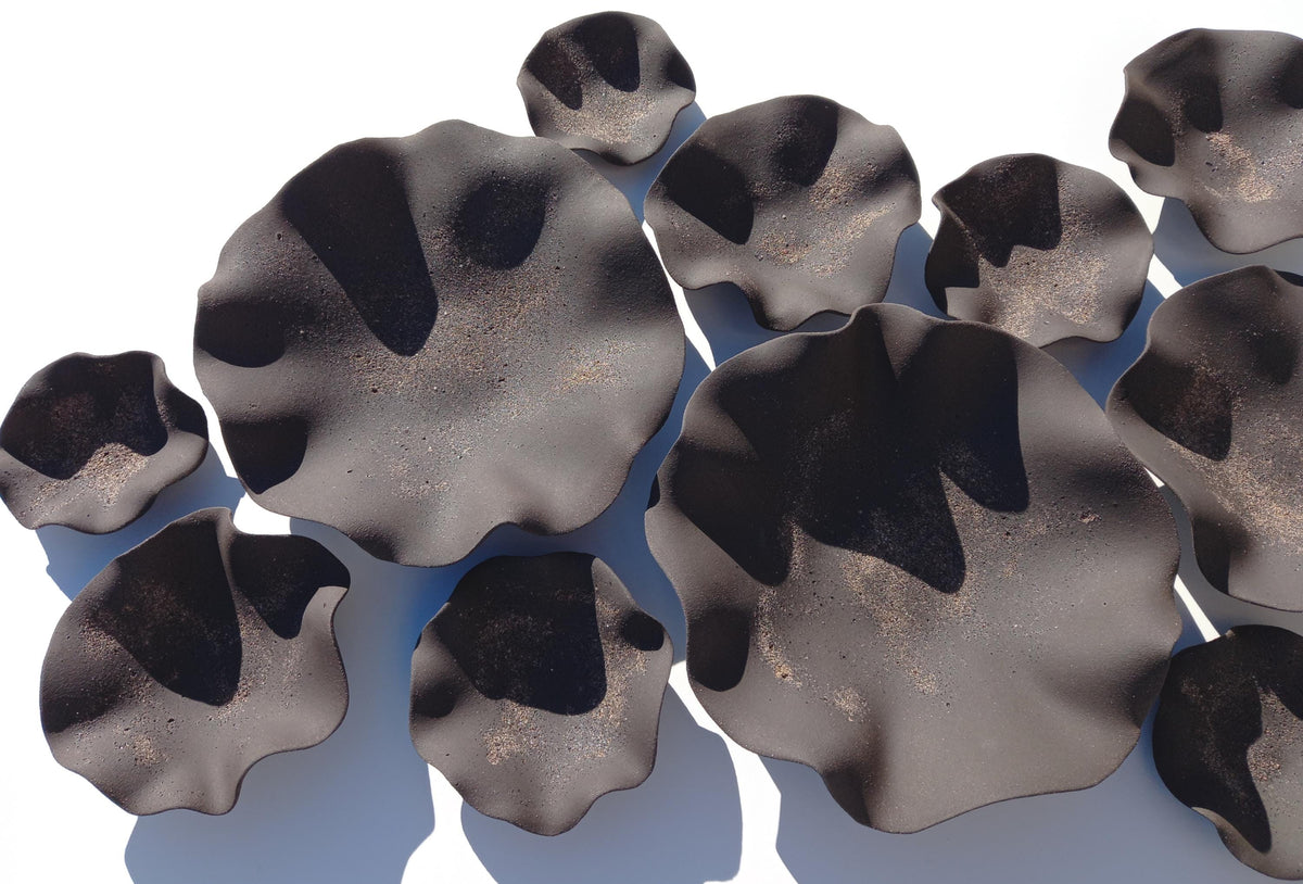 Charcoal Black Stoneware Tulip Wall Sculpture: Large Ceramic Flower Tiles, Made to Order