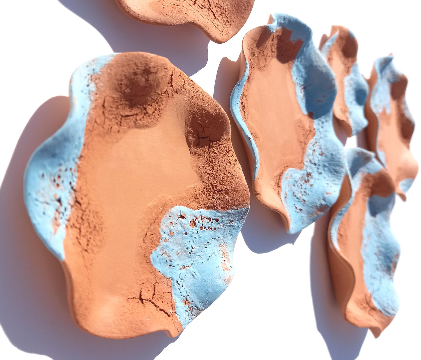 Sky Blue Terracotta Wall Art Tiles: Flower Ceramic Sculpture (Made to Order)