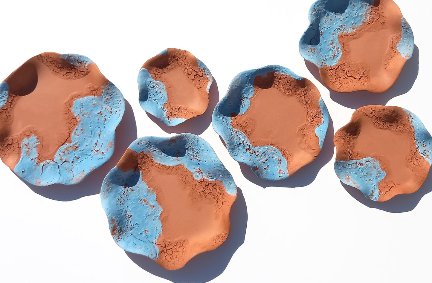 Sky Blue Terracotta Wall Art Tiles: Flower Ceramic Sculpture (Made to Order)