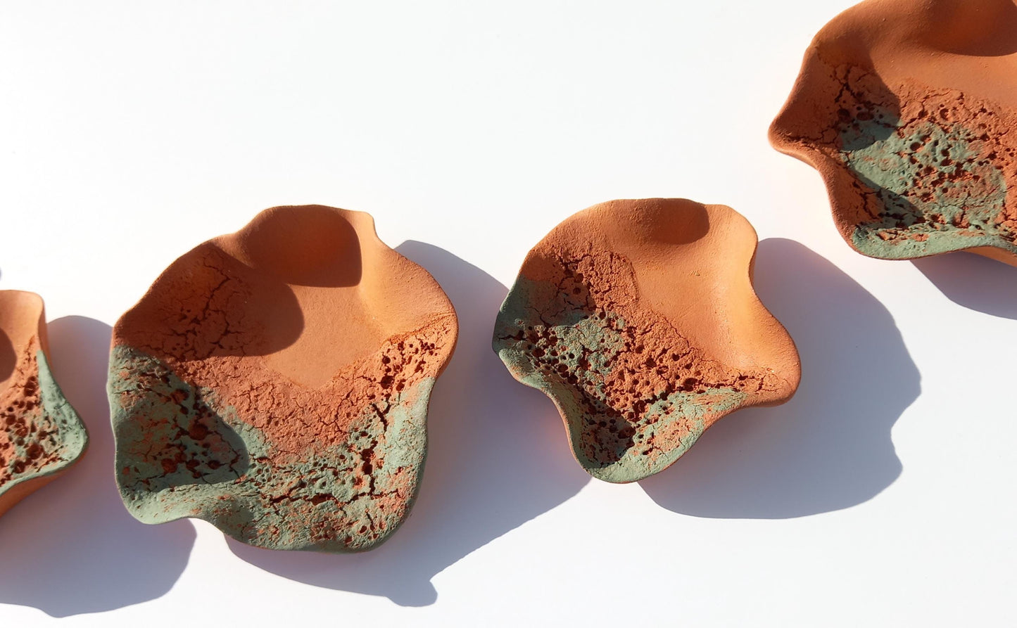 Sage Green and Terracotta Wall Art: Handmade Flower Ceramic Sculpture Set, Made to Order