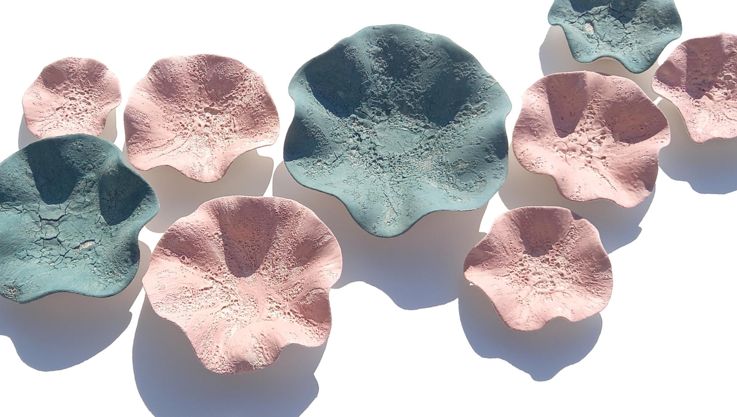 Large Teal & Pink Ceramic Wall Art - Floral Sculpture - Decorative Tiles MADE TO ORDER
