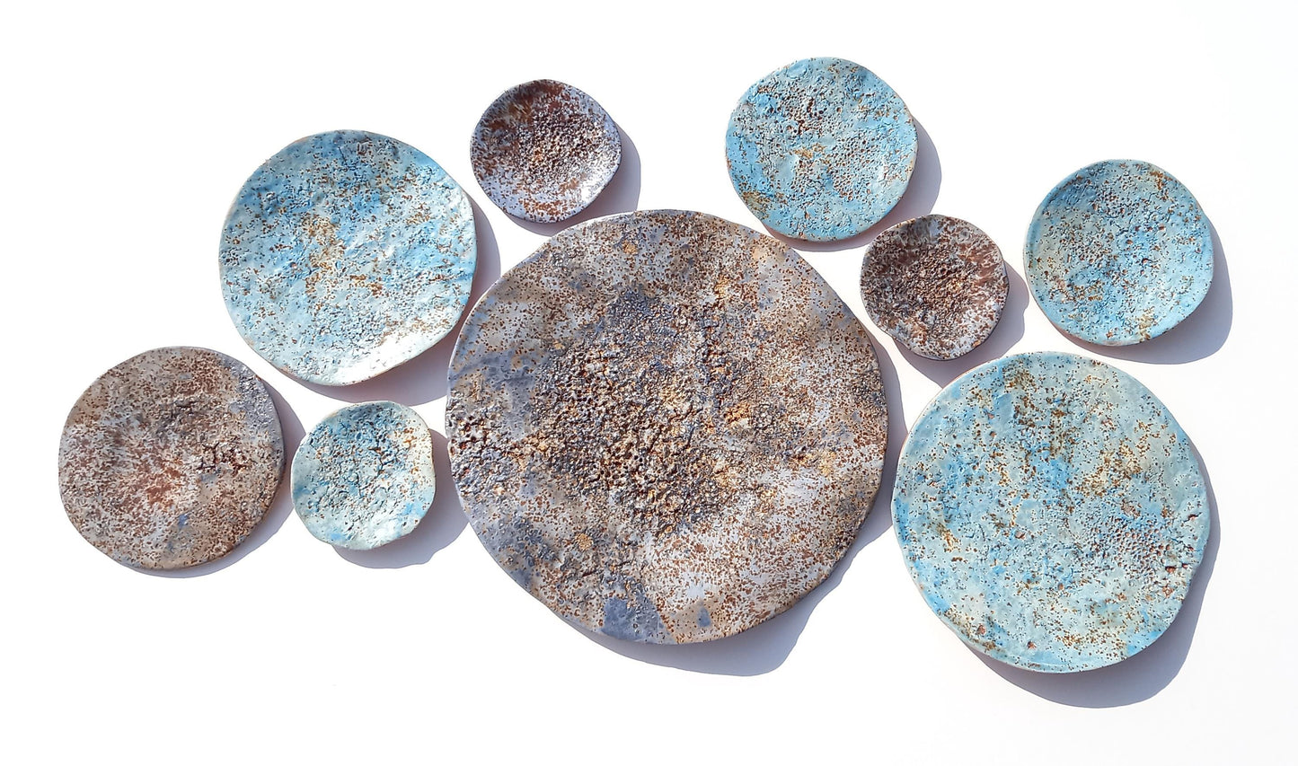 Navy & Sky Blue Terracotta Wall Art - Ceramic Wall Sculpture - Decorative Tiles - Made to Order
