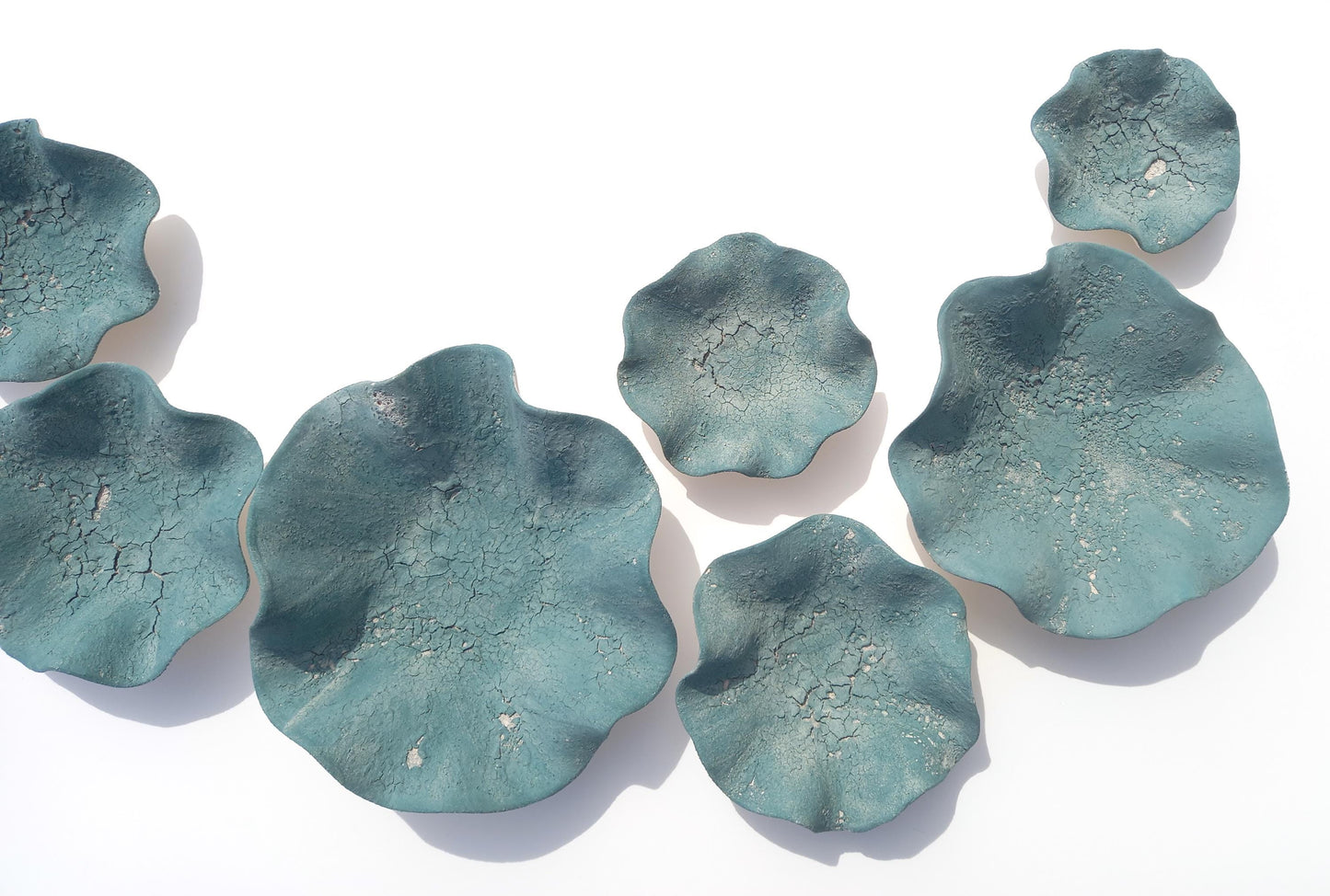 Teal Ceramic Flower Wall Art Tiles: Handmade Tulip Sculpture, Made to Order