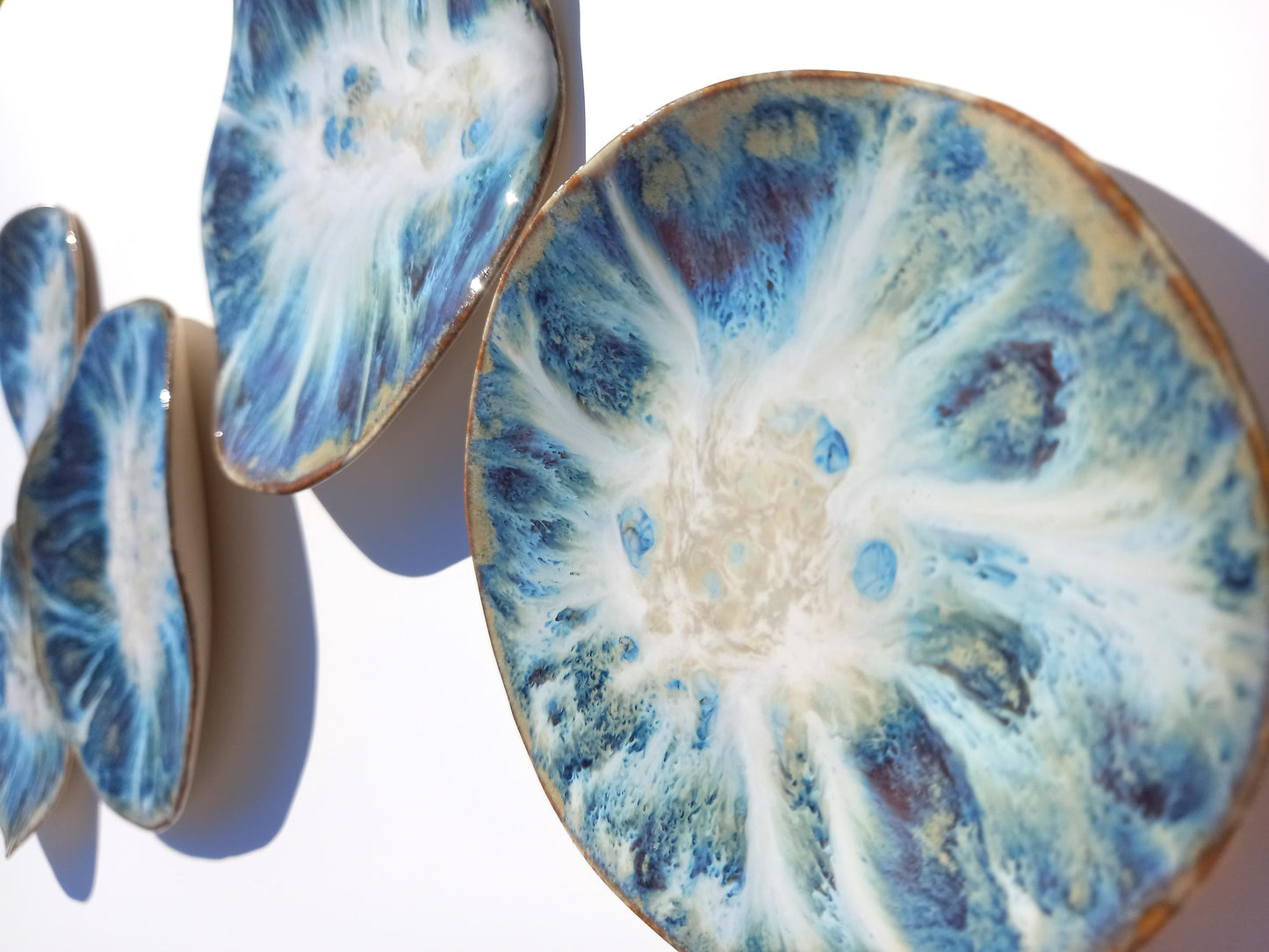 Organic Porcelain Wall Art Tiles - Blue, White & Honey - Made To Order