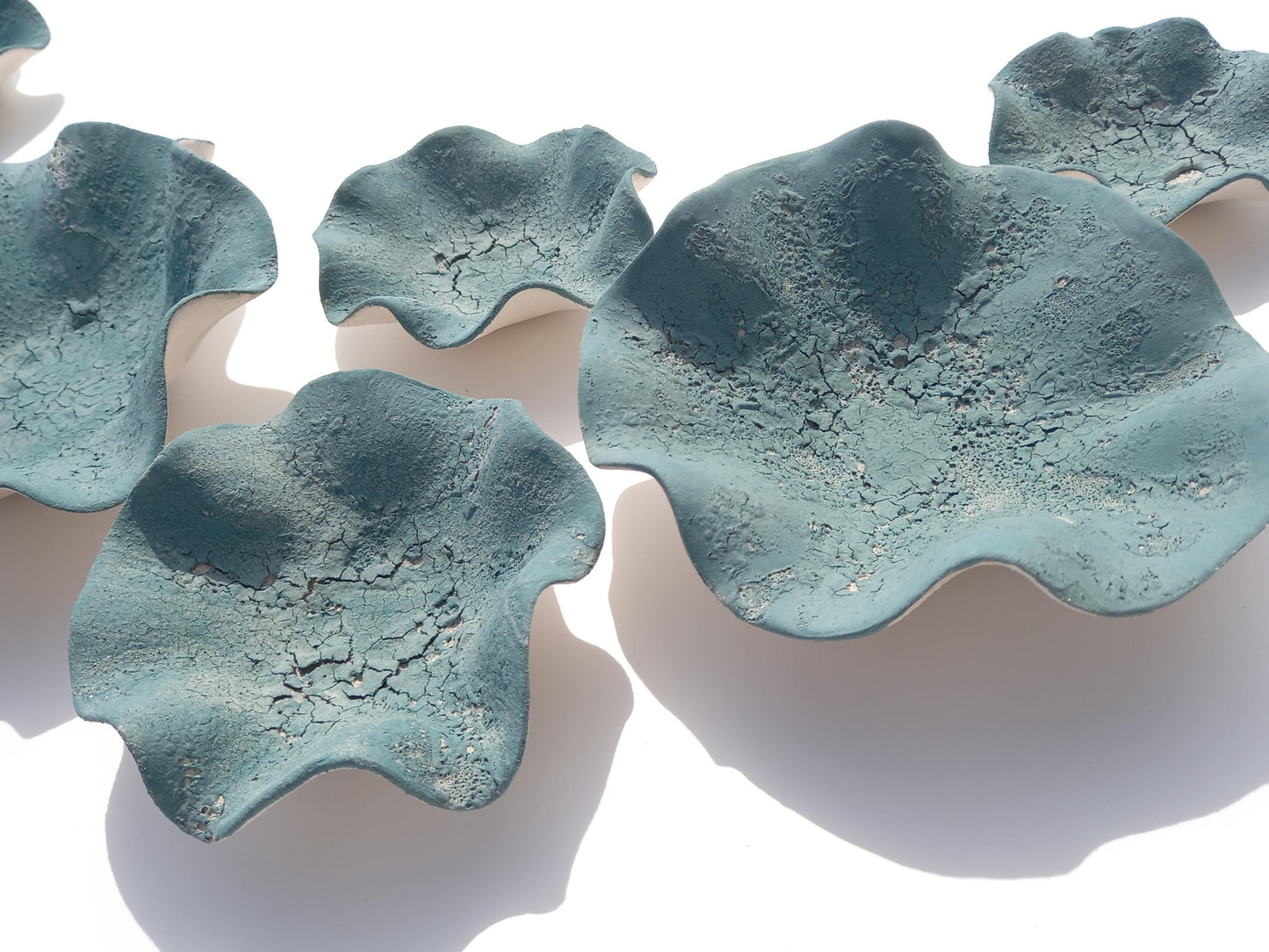 Teal Ceramic Flower Wall Art Tiles: Handmade Tulip Sculpture, Made to Order