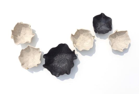 Black & Beige Porcelain Tulip Wall Art Set - Handmade Textured Ceramic Sculpture - Made to Order